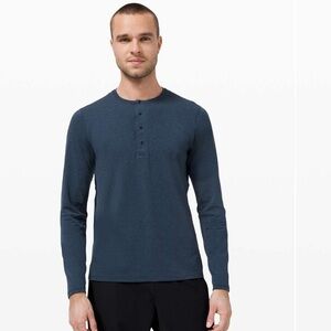 LULULEMON Reinstate Long Sleeve Henley Shirt True Navy Blue Mens Size Large